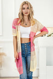 Pink Ribbed Short Sleeve Ombre Eyelet Knitted Cardigan