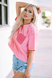 Pink Lace Patch Pocket Long Sleeve T-shirt