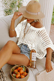 Apricot Fishnet Knit Ribbed Round Neck Short Sleeve Sweater Tee