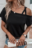 Rose Asymmetric Criss Cross One Shoulder T Shirt