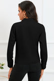 Black Solid Wrap V Neck Long Sleeve Top