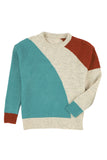 Multicolor Colorblock Ribbed Trim Round Neck Sweater