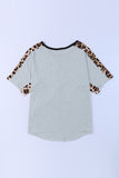 Black Leopard Splicing O-neck Short Sleeve T Shirt