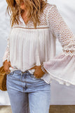 White Lace Crochet Hollow Out Swiss Dot Blouse