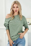 Green Smocked 3/4 Sleeve Casual Loose Top