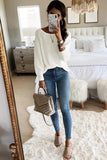 White Long Sleeve Cutout Shoulder Relaxed Sweater