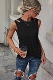 Blue Rib Knit Cut-out Front Twist Tank Top