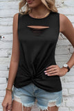 Rose Laser Cut Slits Twist Front Tank Top