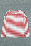 White Striped Print Ruffled Buttoned Long Sleeve Top