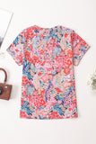 Red Short Sleeve Slim Fit Floral T Shirt