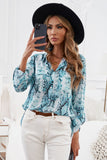 Blue Wild Snake Print Shirt with Pockets