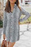 Long Sleeve Leopard Animal Print Shirt Dress