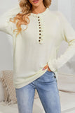 Khaki Frill Trim Buttoned Knit Pullover Sweater