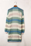 Blue Striped Color Block Hollowed Knit Cardigan