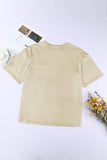 Apricot Glitter Chest Pocket Round Neck Long Sleeve Top