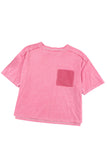 Pink Lace Patch Pocket Long Sleeve T-shirt