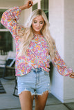 Purple Boho Paisley Printed Peasant Sleeve Blouse