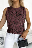 Red Leopard Print Round Neck Tank Top