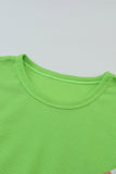 Green Color Block Leopard Waffle Knit Patchwork T-Shirt