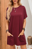 Black Side Pockets Short Sleeve Tunic Top