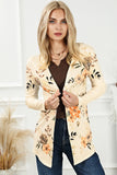 Apricot Floral Print Ribbed Knit Slim Fit Cardigan