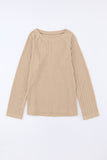 Khaki Ribbed Round Neck Knit Long Sleeve Top