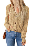 Green Front Pockets Buttons Textured Cardigan