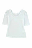 White Round Neck Half Sleeve Ribbed Knit Top