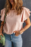 Pink Textured Tiered Ruffled Short Sleeve Blouse