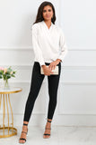 Black Solid Wrap V Neck Long Sleeve Top