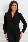 Black Solid Wrap V Neck Long Sleeve Top