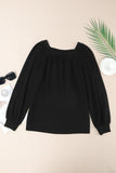 Green Scoop Neck Puff Sleeve Waffle Knit Top