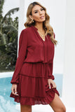 V Neck Long Sleeve Ruffle Tiered Mini Dress