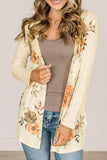 Apricot Floral Print Ribbed Knit Slim Fit Cardigan