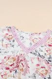 Pink Floral Print Lace Splicing Sleeveless Blouse