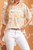 Multicolor Floral Print Wide Ruffle Sleeves Blouse