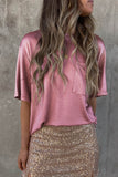 Apricot Glitter Chest Pocket Round Neck Long Sleeve Top