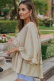 Apricot V Neck Draped Batwing Sleeve Ruffle Top