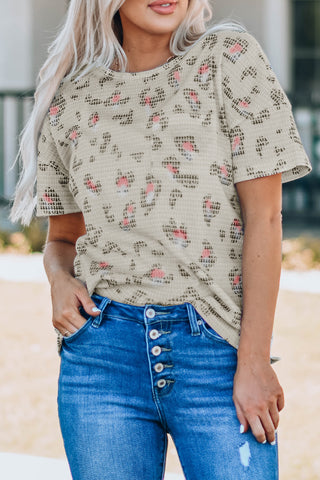 Leopard Waffle Knit Short Sleeve Top