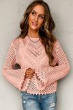 Pink Hollowed Eyelets Knit Bell Sleeve Sweater