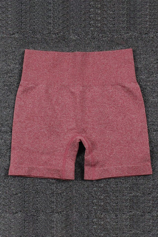 Red Solid Color High Waist Sports Active Shorts