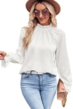 Black Frilled Mock Neck Ripple Bubble Sleeve Blouse