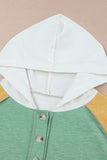 Yellow Colorblock Button Accent Pullover Hoodie