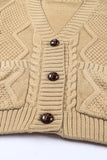 Green Front Pockets Buttons Textured Cardigan