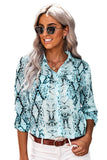 Blue Wild Snake Print Shirt with Pockets