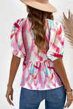 Pink Abstract Brush Print Loose Fit Blouse