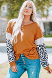 Brown Leopard Sequin Patchwork Long Sleeve Top