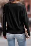 Apricot Ribbed Texture Lace Trim V Neck Long Sleeve Top