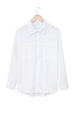 White Solid Pocket Long Sleeve Button-up Shirt