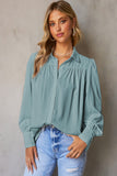 Khaki Solid Button-up Loose Long Sleeve Shirt